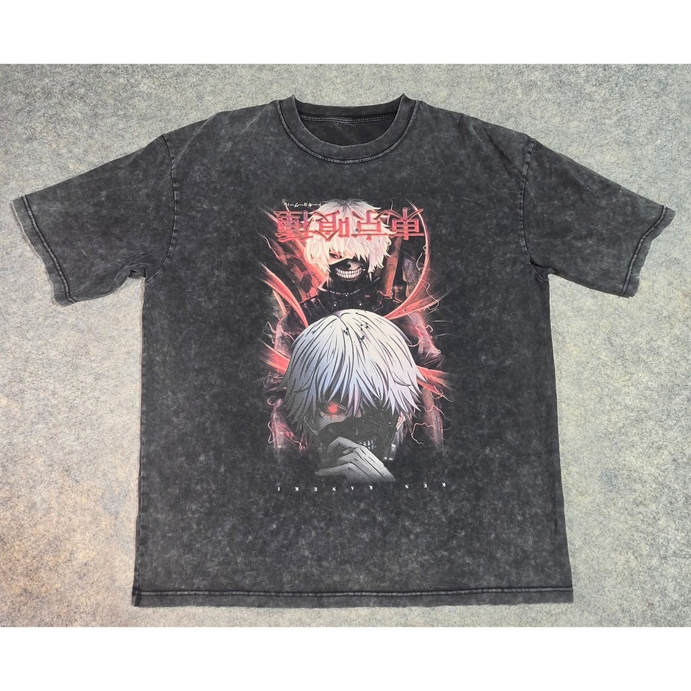 Tokyo Ghoul Ken Kaneki Graphic Tee Mineral Wash Anime Shirt Charcoal XL